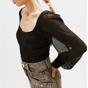 UO Elegant Black Sheer Sleeve Top